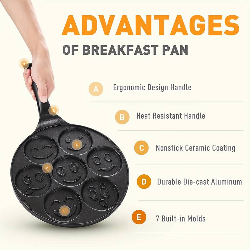 Tigaie pentru clatite, Zola®, 7 fete amuzante, aluminiu si otel inoxidabil, diametru tigaie 26 cm, diametru forma 6.5 cm Tigaie pentru clatite, Zola®, 7 fete amuzante, aluminiu si otel inoxidabil, diametru tigaie 26 cm, diametru forma 6.5 cm